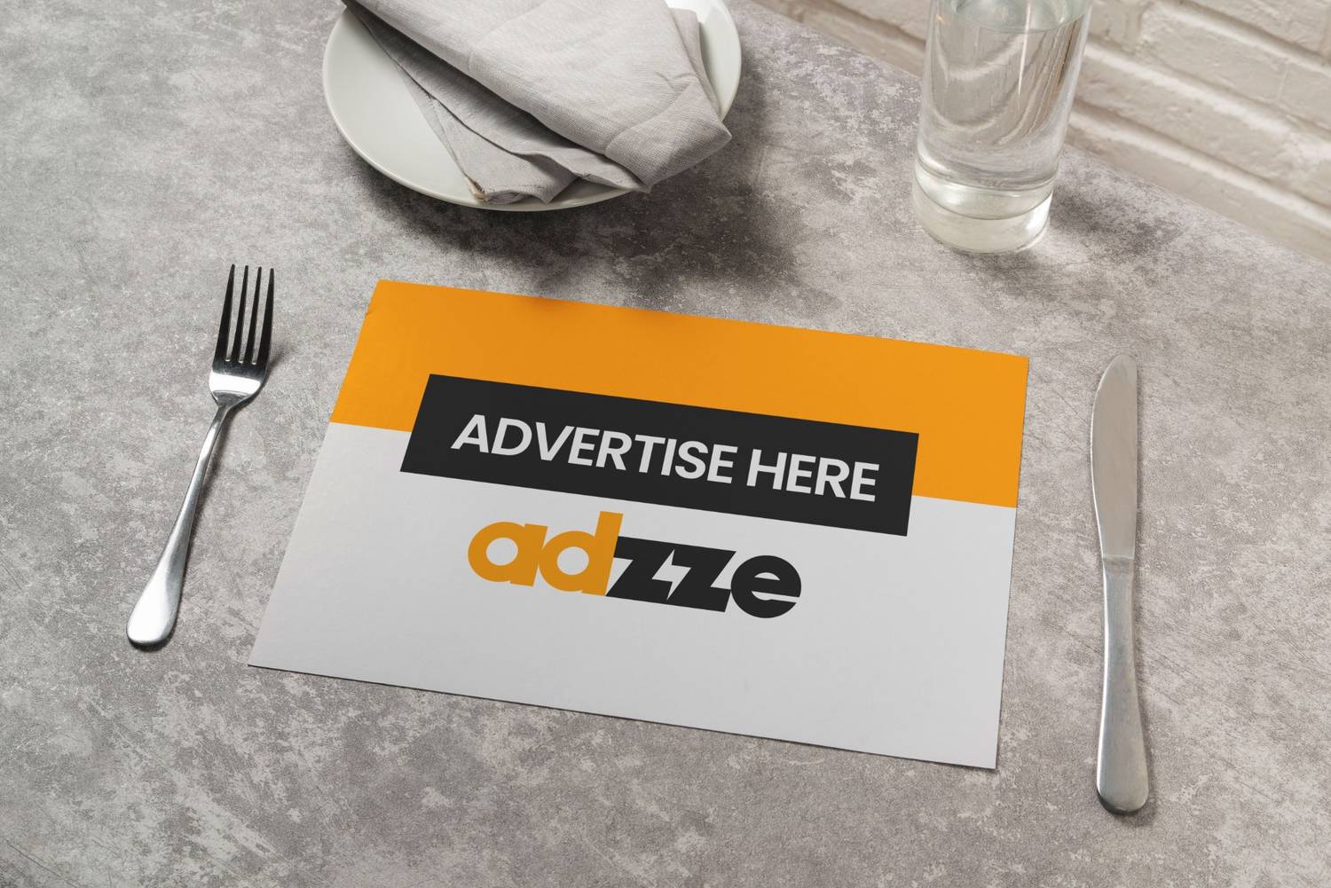 The image shows an Adzze's placemat advertising