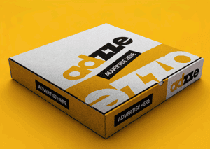 Pizza box featuring branded logo for creative advertising